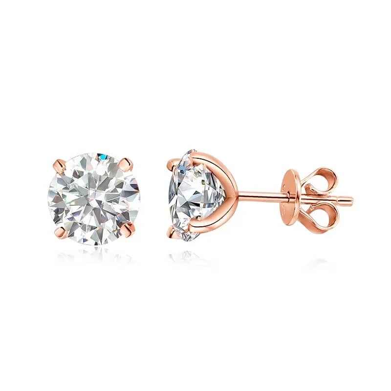 The Radiant Duo Studs – 0.4ctw to 6.0ctw Round Brilliant Moissanite in 18K Rose Gold Finished Silver - Thumbnail 7