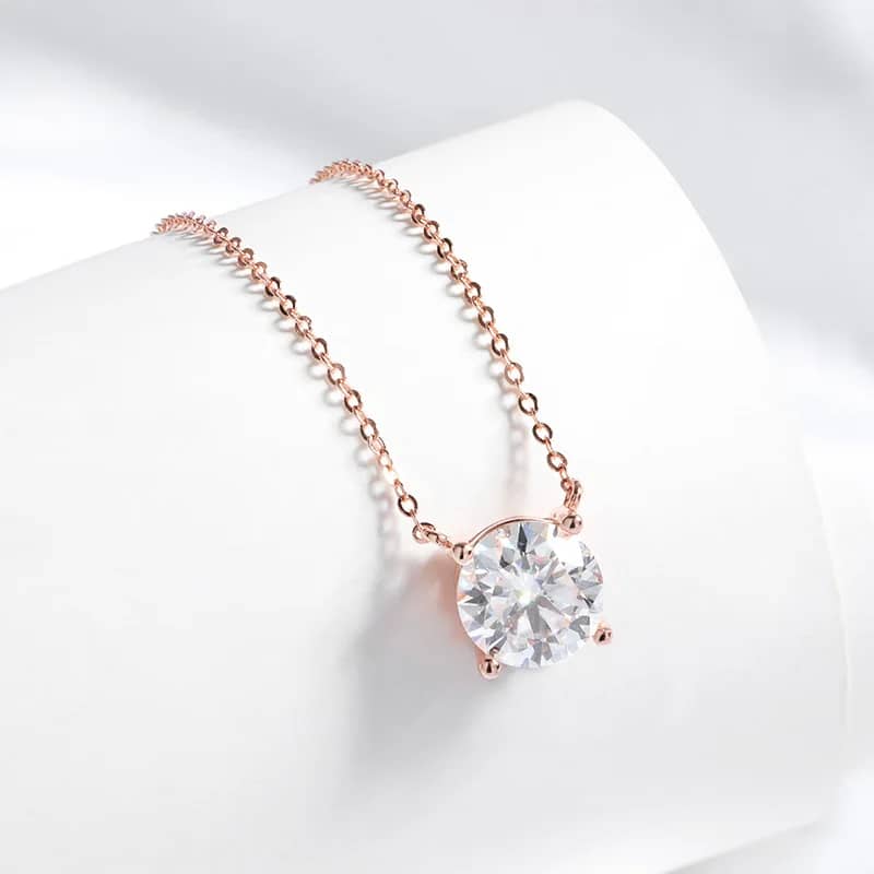 Eternal Solitaire Moissanite Pendant 1.0 to 5.0 Carat D-Color Brilliant Cut in 18K Rose Gold Finished Sterling Silver - Thumbnail 4