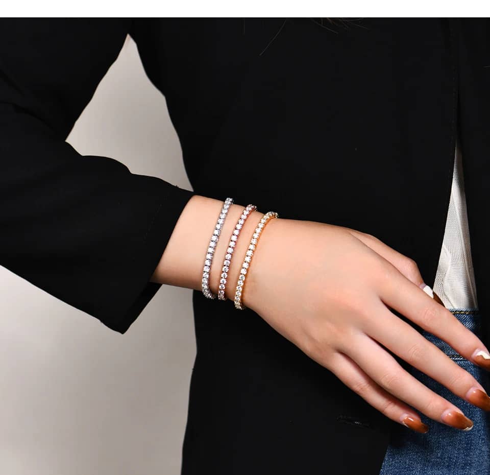 The Infinity Stream Tennis Bracelet – 4.0mm to 5.0mm Brilliant Round Moissanite in Rhodium-Finished Sterling Silver - Thumbnail 7