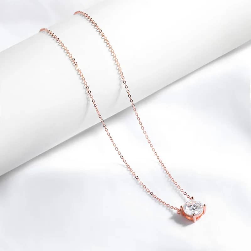 Eternal Solitaire Moissanite Pendant 1.0 to 5.0 Carat D-Color Brilliant Cut in 18K Rose Gold Finished Sterling Silver - Thumbnail 6