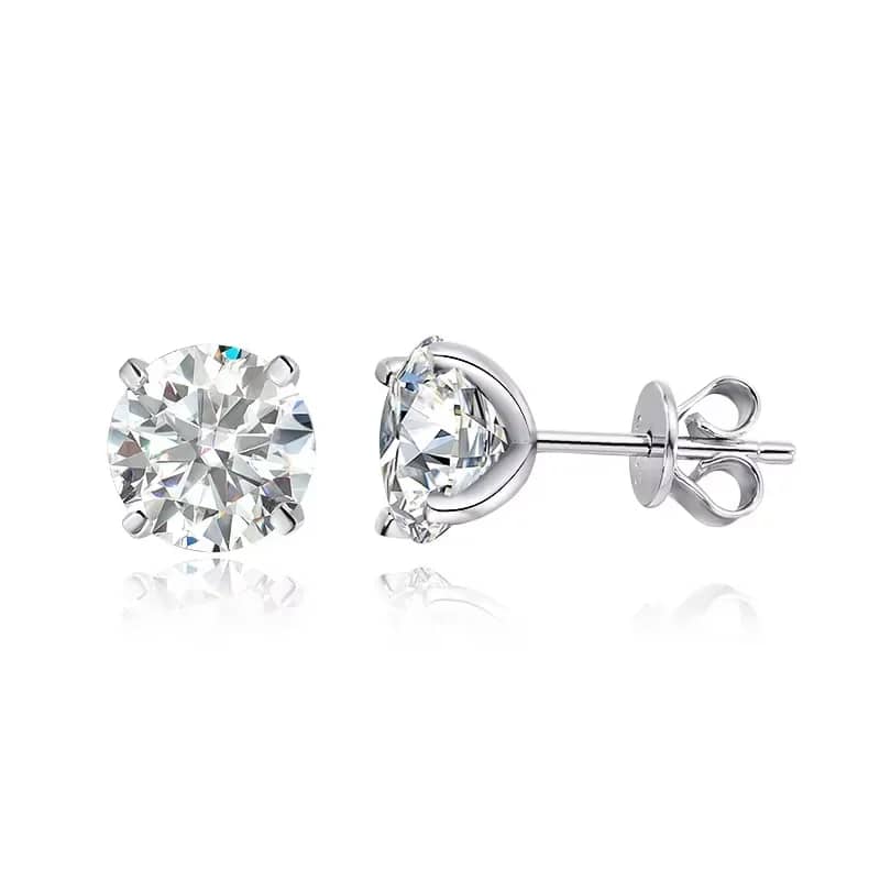 The Radiant Duo Studs – 0.4ctw to 6.0ctw Round Brilliant Moissanite in 18K Rose Gold Finished Silver - Thumbnail 5