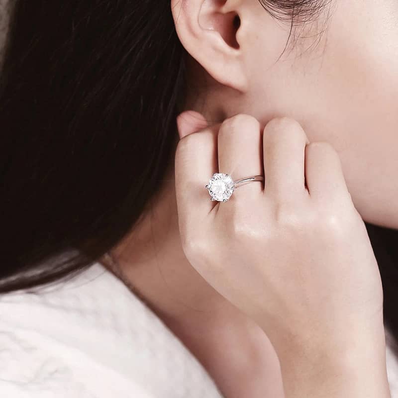 The Eternal Promise Solitaire – 0.5 to 10 Carat Brilliant Round Moissanite in Platinum-Plated Sterling Silver - Thumbnail 9