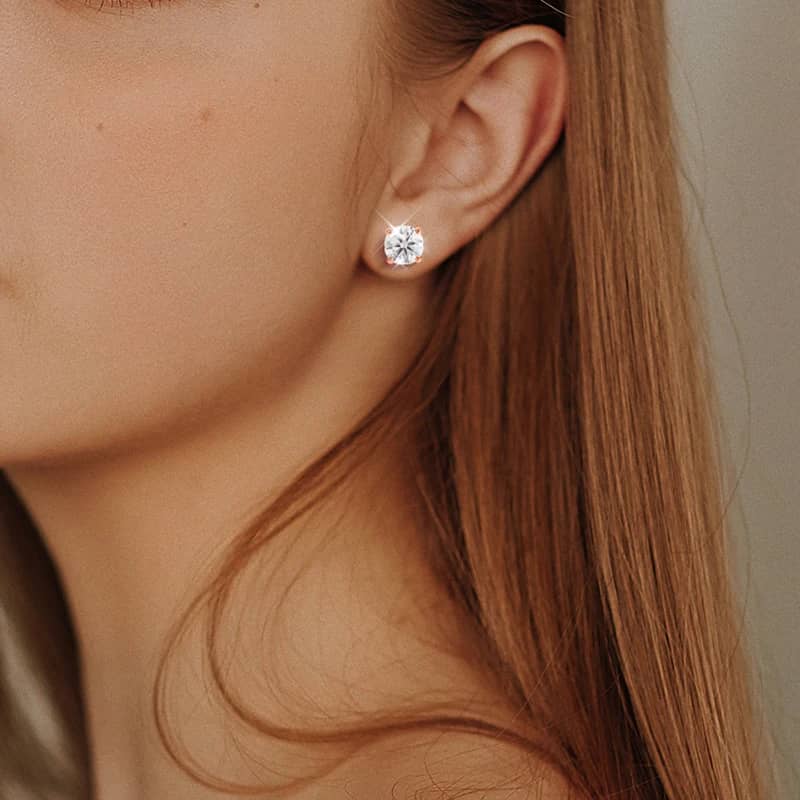 The Radiant Duo Studs – 0.4ctw to 6.0ctw Round Brilliant Moissanite in 18K Rose Gold Finished Silver - Thumbnail 4