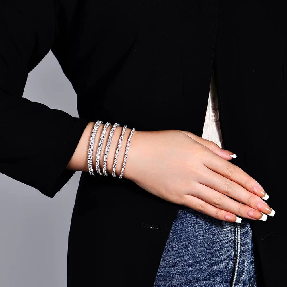 The Infinity Stream Tennis Bracelet – 4.0mm to 5.0mm Brilliant Round Moissanite in Rhodium-Finished Sterling Silver - Thumbnail 3