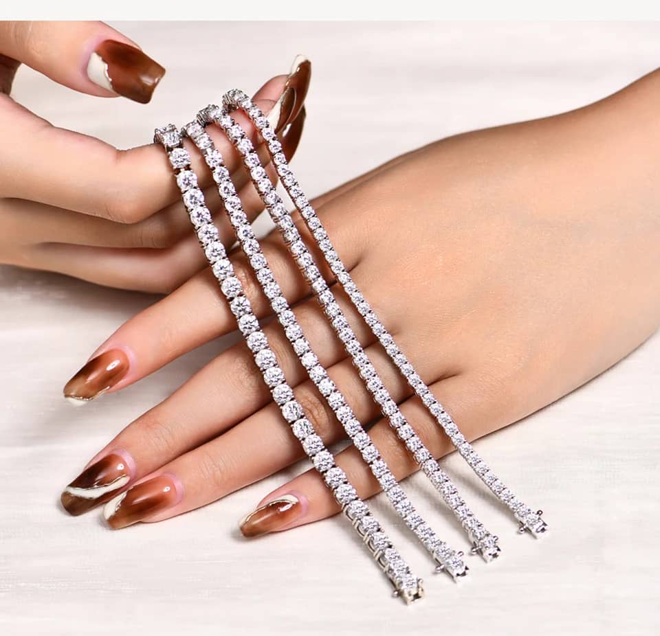 The Infinity Stream Tennis Bracelet – 4.0mm to 5.0mm Brilliant Round Moissanite in Rhodium-Finished Sterling Silver - Thumbnail 5