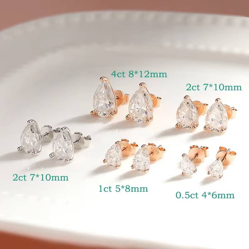 Teardrop Radiance | Pear-Cut VVS1 Moissanite Studs in S925 Silver - Thumbnail 8