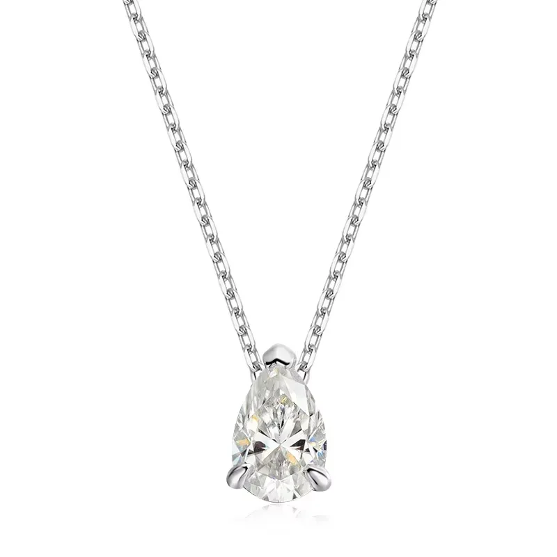 The Celestial Tear Pendant – 1.0 to 4.0 Carat Pear-Cut Moissanite in 18K White Gold Finished Silver - Thumbnail 7