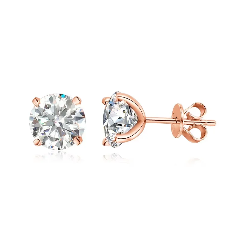 The Radiant Duo Studs – 0.4ctw to 6.0ctw Round Brilliant Moissanite in 18K Rose Gold Finished Silver - Thumbnail 7