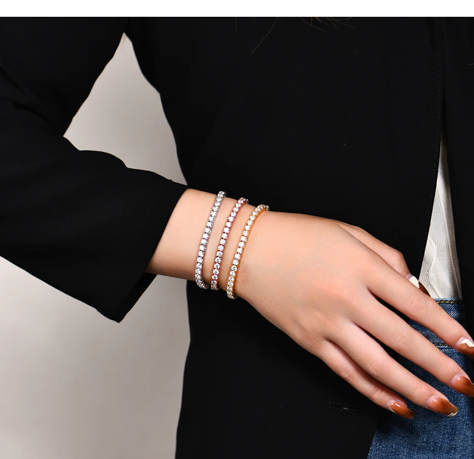 The Infinity Stream Tennis Bracelet – 4.0mm to 5.0mm Brilliant Round Moissanite in Rhodium-Finished Sterling Silver - Thumbnail 7