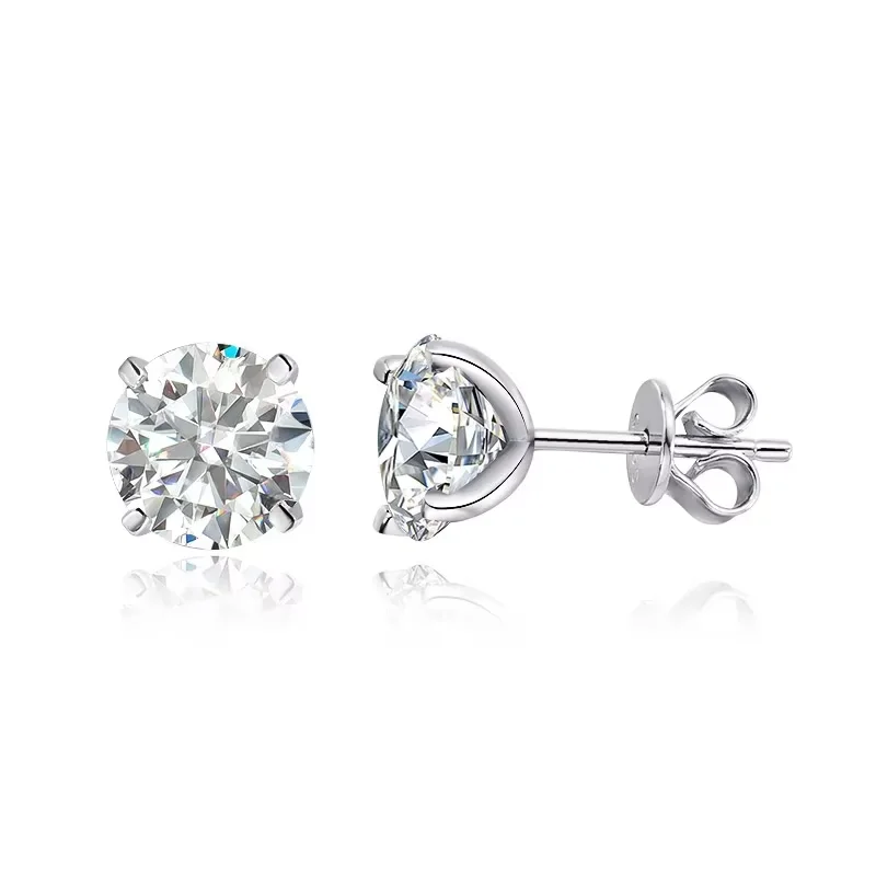 The Radiant Duo Studs – 0.4ctw to 6.0ctw Round Brilliant Moissanite in 18K Rose Gold Finished Silver - Thumbnail 5