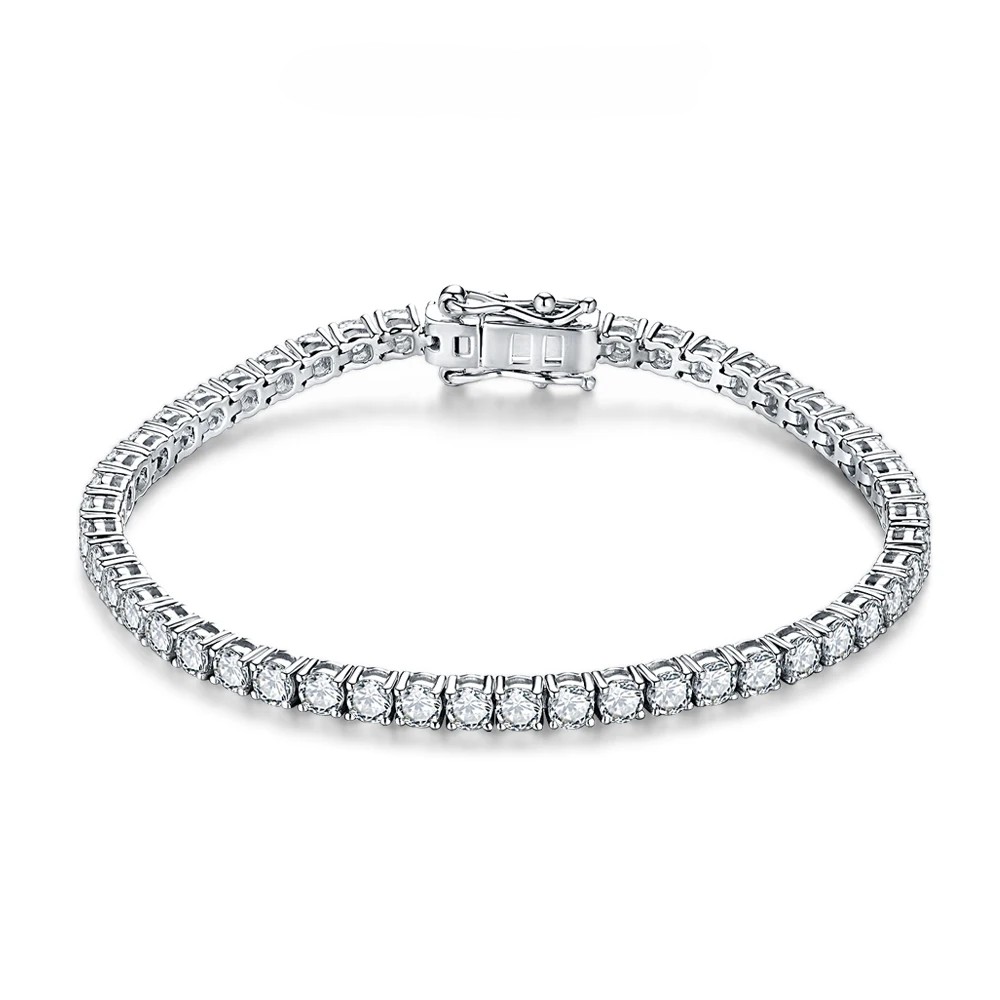 The Infinity Stream Tennis Bracelet – 4.0mm to 5.0mm Brilliant Round Moissanite in Rhodium-Finished Sterling Silver - Thumbnail 10