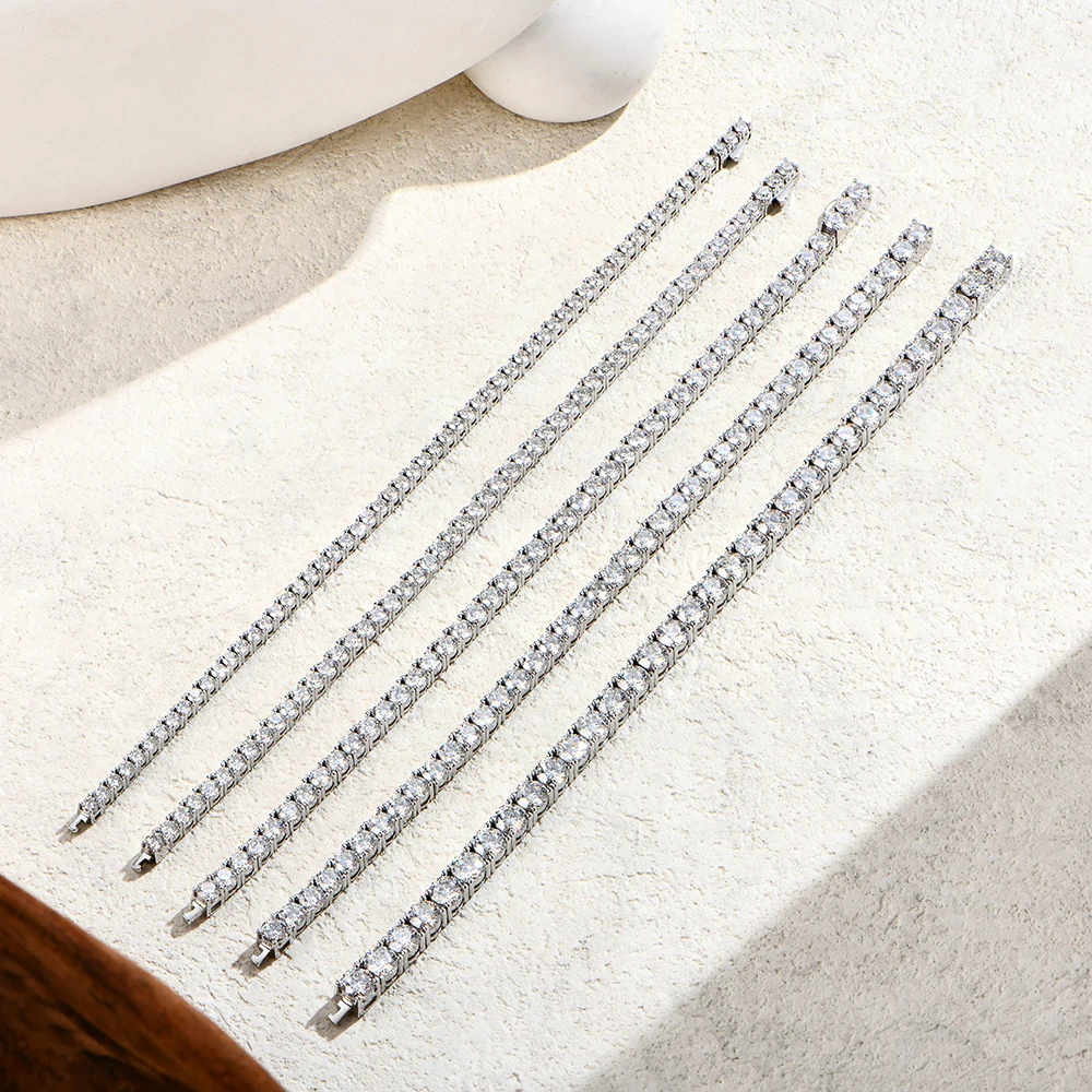 The Infinity Stream Tennis Bracelet – 4.0mm to 5.0mm Brilliant Round Moissanite in Rhodium-Finished Sterling Silver - Thumbnail 2