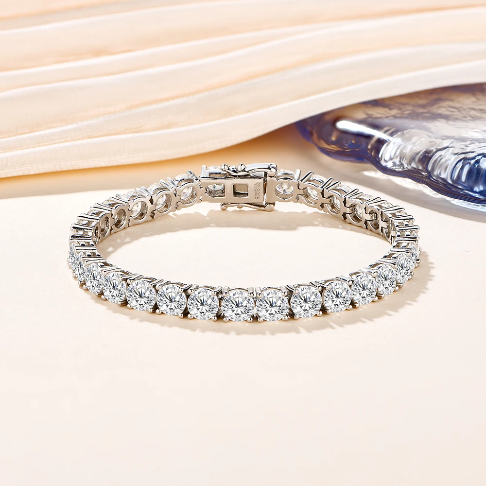The Infinity Stream Tennis Bracelet – 4.0mm to 5.0mm Brilliant Round Moissanite in Rhodium-Finished Sterling Silver