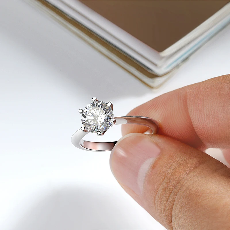 The Eternal Promise Solitaire – 0.5 to 10 Carat Brilliant Round Moissanite in Platinum-Plated Sterling Silver - Thumbnail 3