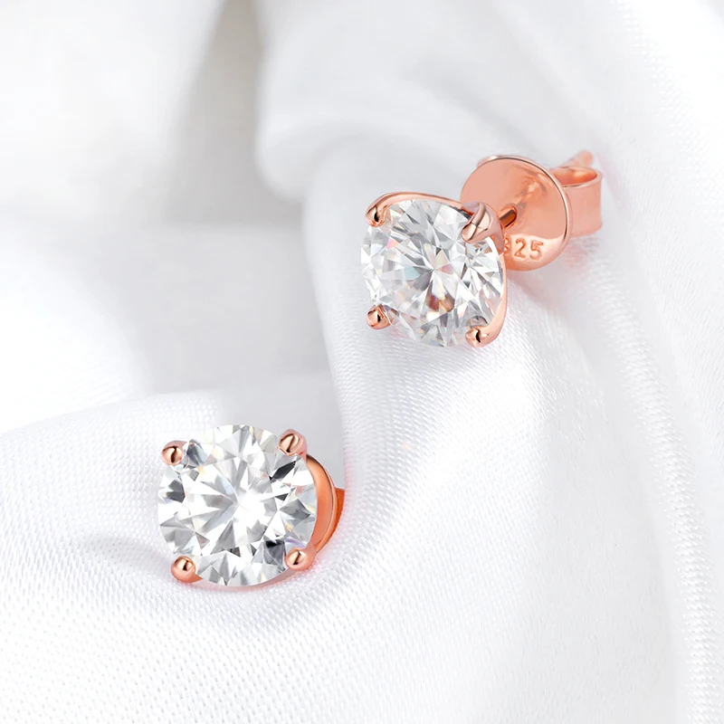 The Radiant Duo Studs – 0.4ctw to 6.0ctw Round Brilliant Moissanite in 18K Rose Gold Finished Silver