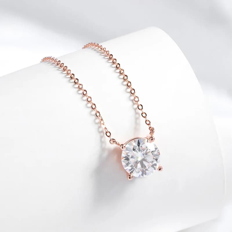 Eternal Solitaire Moissanite Pendant 1.0 to 5.0 Carat D-Color Brilliant Cut in 18K Rose Gold Finished Sterling Silver - Image 1