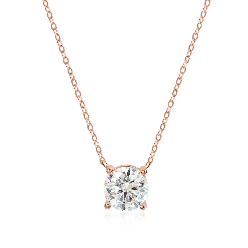 Eternal Solitaire Moissanite Pendant 1.0 to 5.0 Carat D-Color Brilliant Cut in 18K Rose Gold Finished Sterling Silver - Thumbnail 10