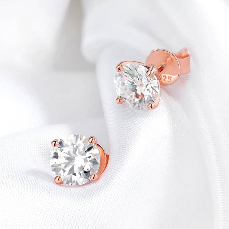 The Radiant Duo Studs – 0.4ctw to 6.0ctw Round Brilliant Moissanite in 18K Rose Gold Finished Silver