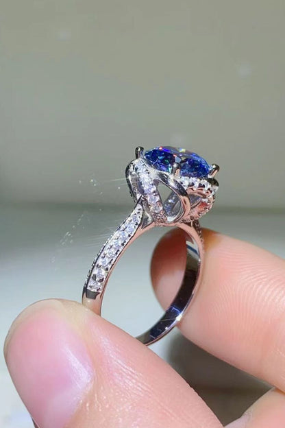 Ocean Twilight 2 Carat Cobalt Blue Moissanite Silver Ring