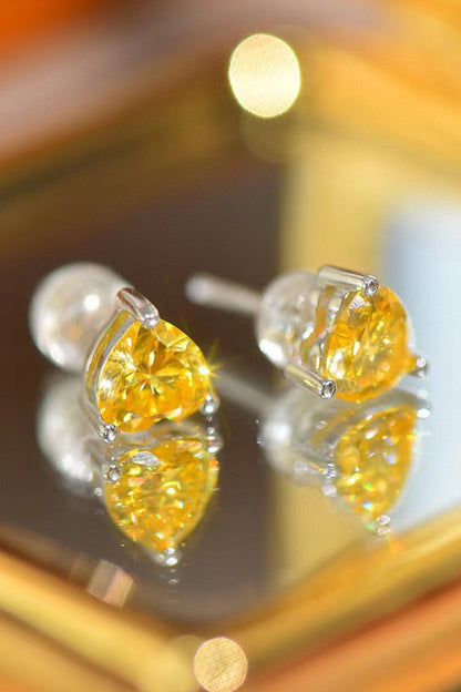 Golden Heart 2 Carat Yellow Moissanite Platinum-Plated Earrings