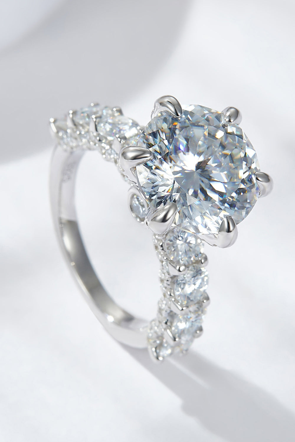 Glimmering Grace 3 Carat Moissanite Platinum-Plated Side Stone Ring