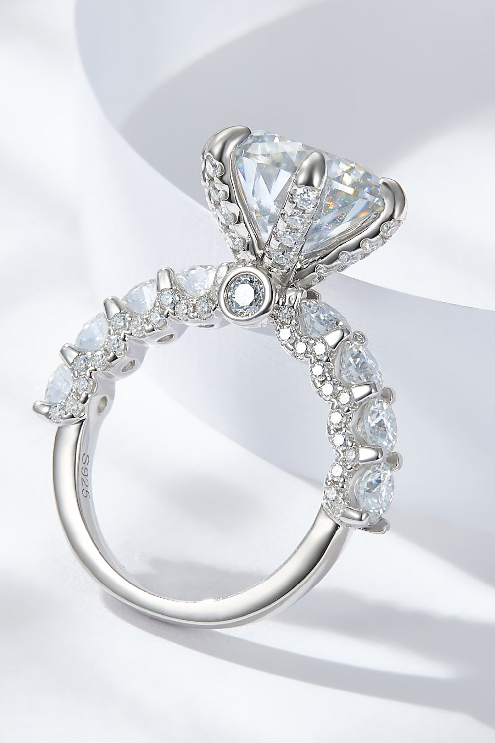 Glimmering Grace 3 Carat Moissanite Platinum-Plated Side Stone Ring