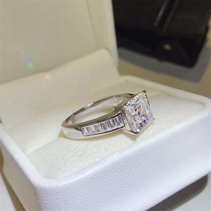 Gleaming Square 3 Carat Moissanite Silver Ring