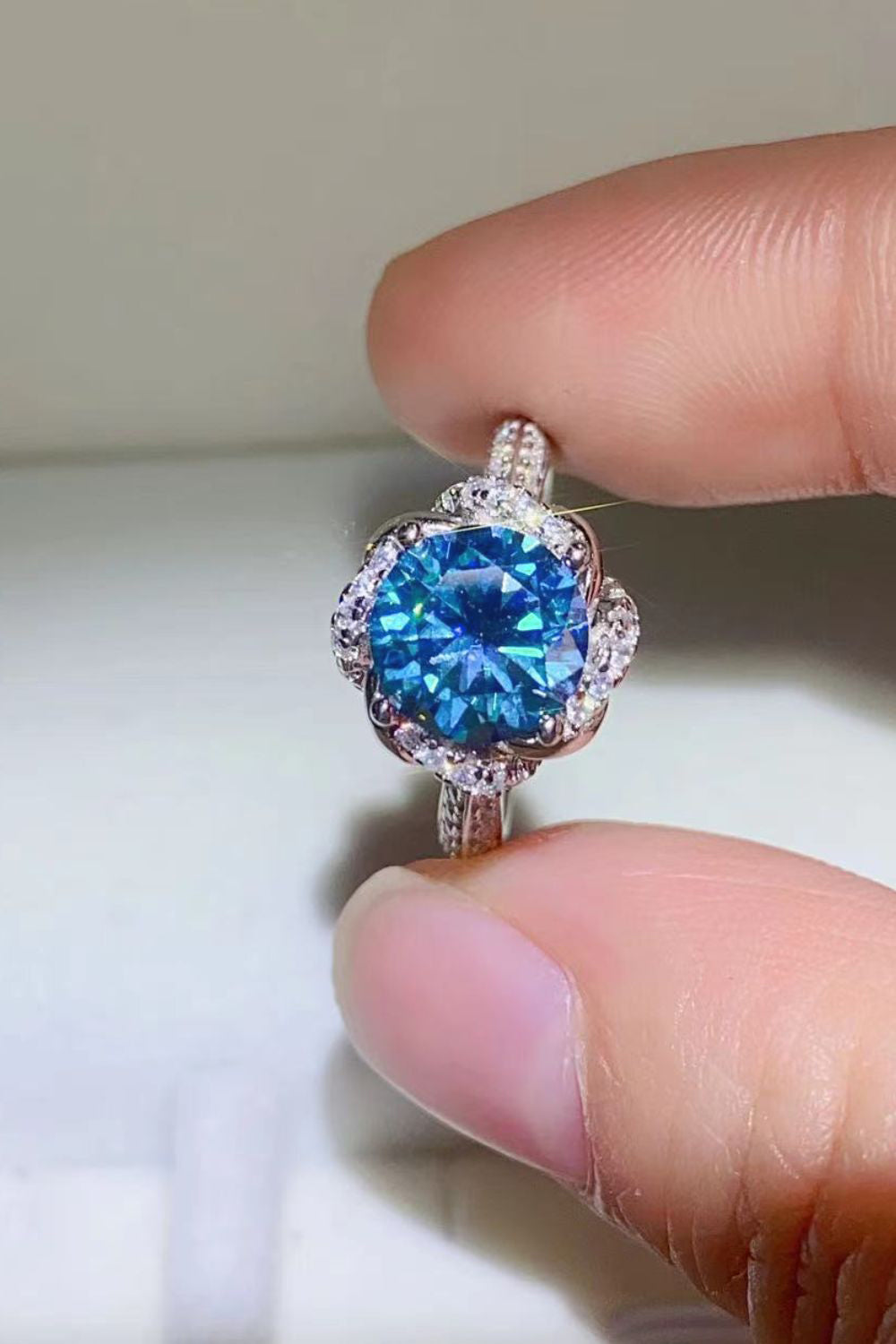 Ocean Twilight 2 Carat Cobalt Blue Moissanite Silver Ring