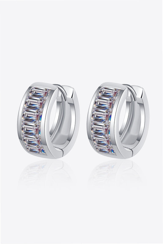 Radiant Hug 1.8 Carat Moissanite Silver Huggie Earrings