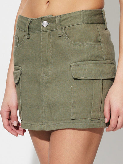 Buttoned Pocket Mini Denim Skirt