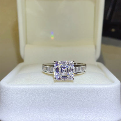 Gleaming Square 3 Carat Moissanite Silver Ring