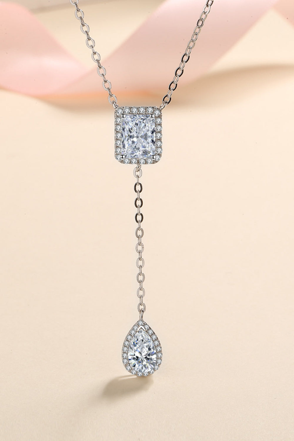 Elegance Cascade 3 Carat Moissanite Double Drop Pendant Necklace