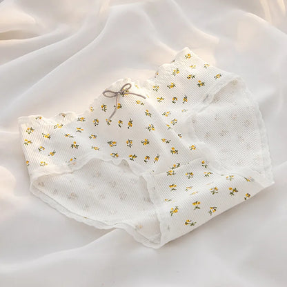 Girls' Cute Flower Briefs Mid Waist Seamless Underpants Sexy Lace Panties Lingerie