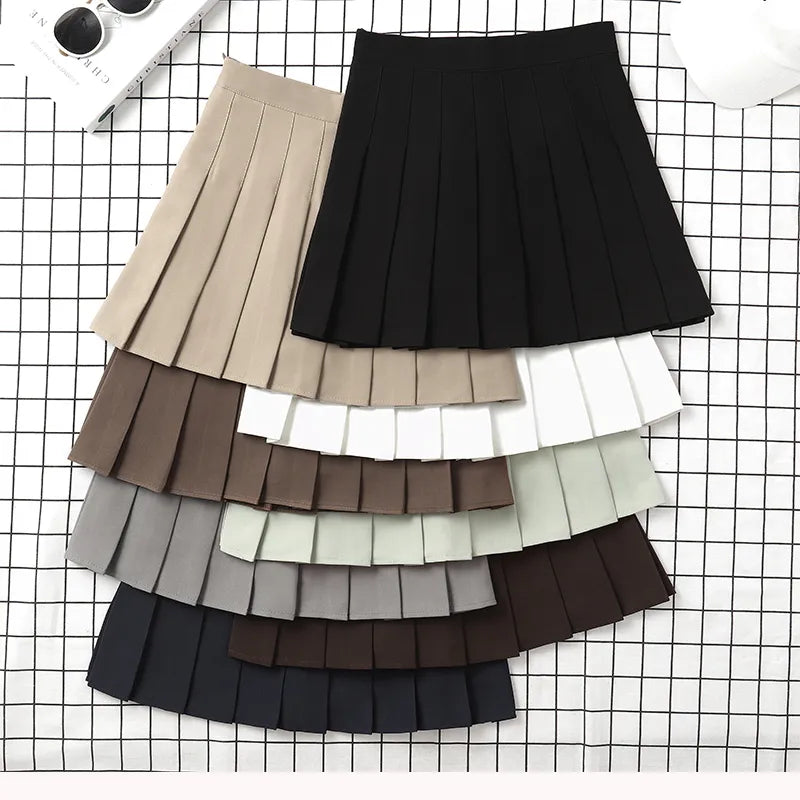 High Waist Harajuku Korean Style Black Mini Pleated Skirt