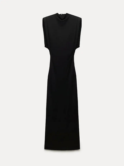 O Neck Slim Midi Sexy Rear Split Sleeveless Bodycon Dress