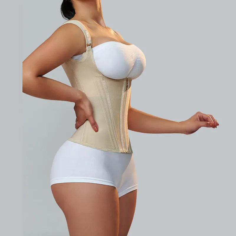 Goddess Glamour: Fajas Colombianas Adjustable Zipper Waist Trainer Corset -  Bone-Enhanced Double Compression Body Shaper