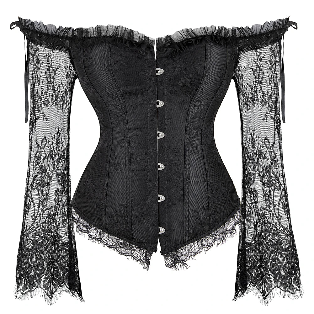 a black corset with a lace overlay