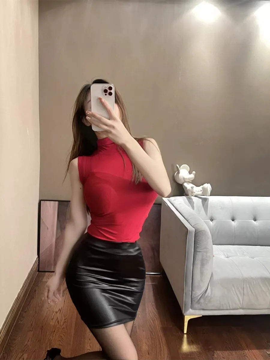 Leather Matte Slim Mini Sexy Fashion PU Hot Short High Waist Skirt Korean Nightclub Streetwear Wholesale Clothes 7ST
