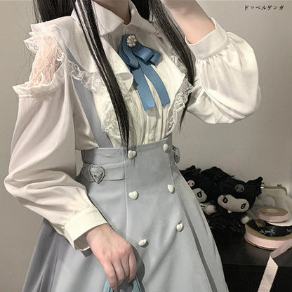 Cute Jirai Japanese Style Blouse Elegant Long Sleeve Sweet Top