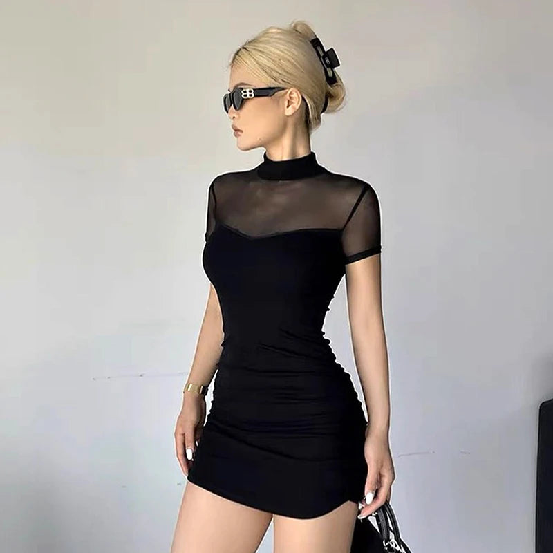 Mesh Patchwork Sheer Party Bodycon Mini Dresses