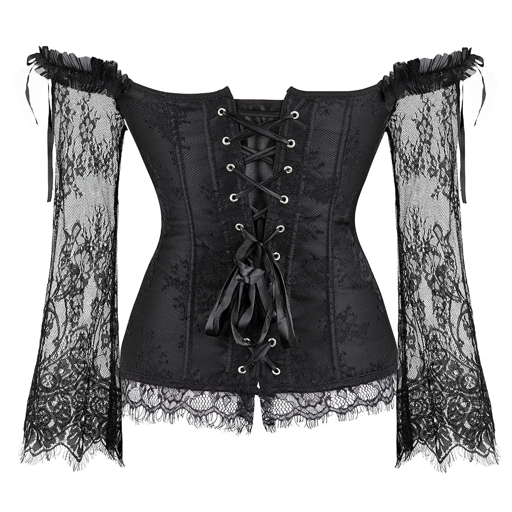 Lace Blossom Renaissance Allure: Floral Long-Sleeve Corset