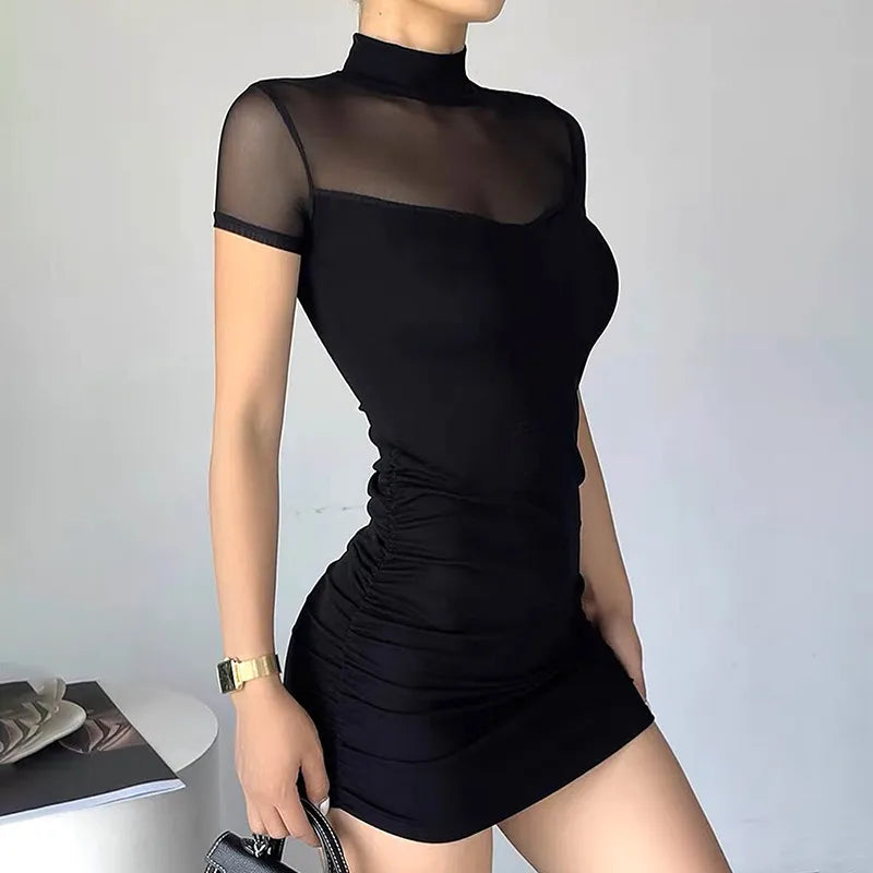 Mesh Patchwork Sheer Party Bodycon Mini Dresses