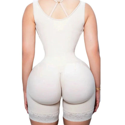 a woman wearing a white Butt Lifter Postpartum Girdle BBL Underbust Bodysuit