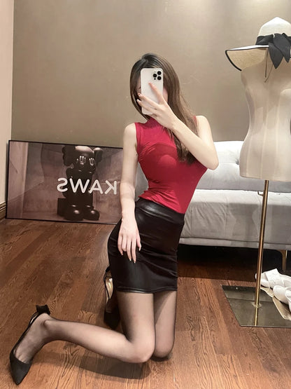 Leather Matte Slim Mini Sexy Fashion PU Hot Short High Waist Skirt Korean Nightclub Streetwear Wholesale Clothes 7ST