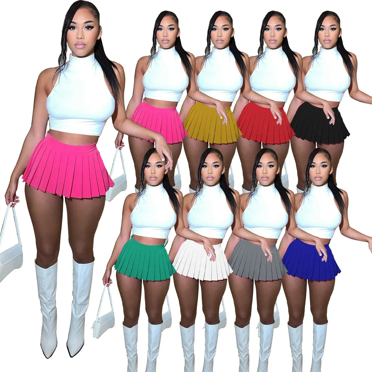 High Waist Mini Pleated Sexy Club Outfits Spring A-line Stretchy Skirt