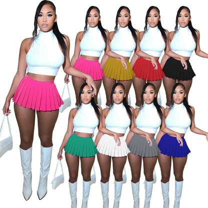 High Wiast Mini Pleated Sexy Club Outfits Spring A-line Stretchy Skirt