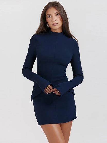 Two Pocket Sexy Long Sleeve Bodycon Club Party Dress