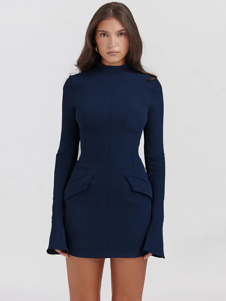 Two Pocket Sexy Long Sleeve Bodycon Club Party Dress