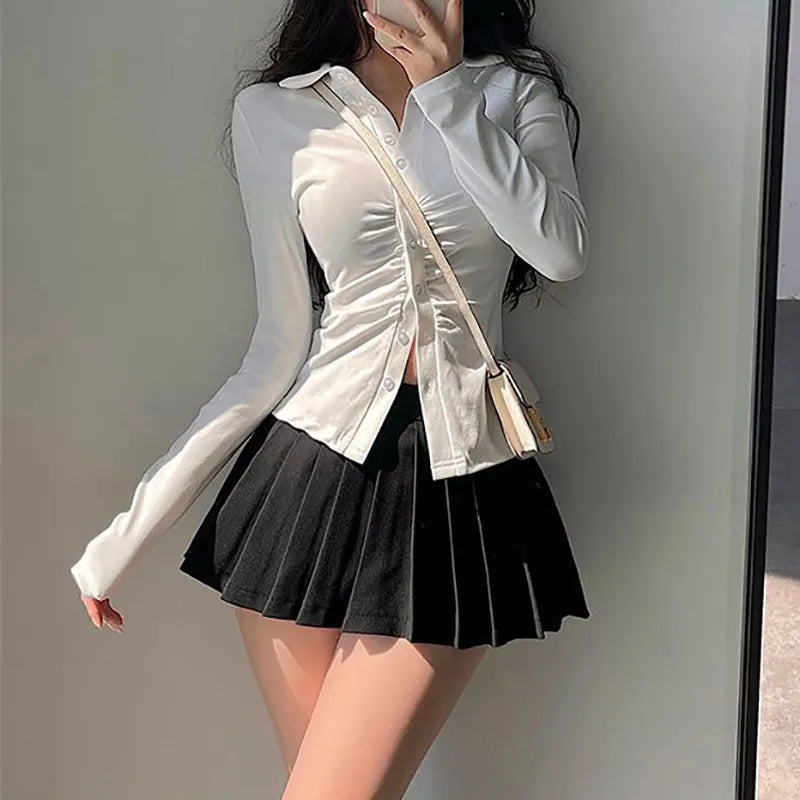 High Waist Irregular White Black A-line Gyaru Tennis extreme Mini Skirt