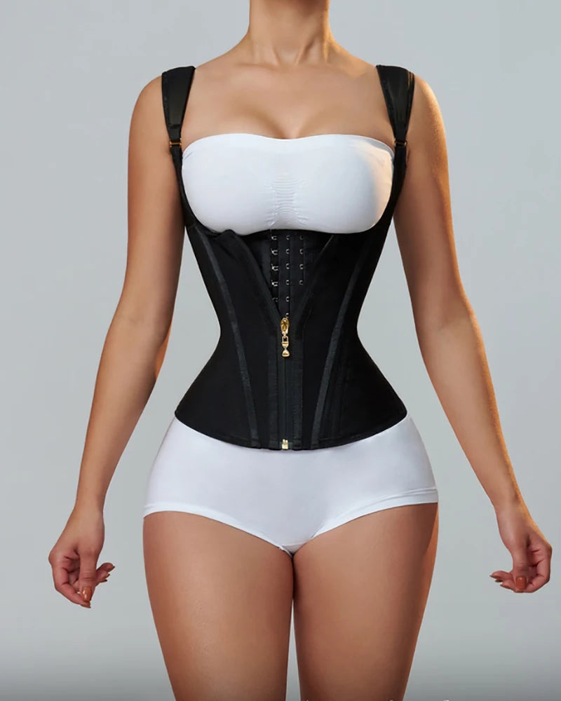 a woman wearing a black Enviable Beauty fajas colombianas classic waist trainer